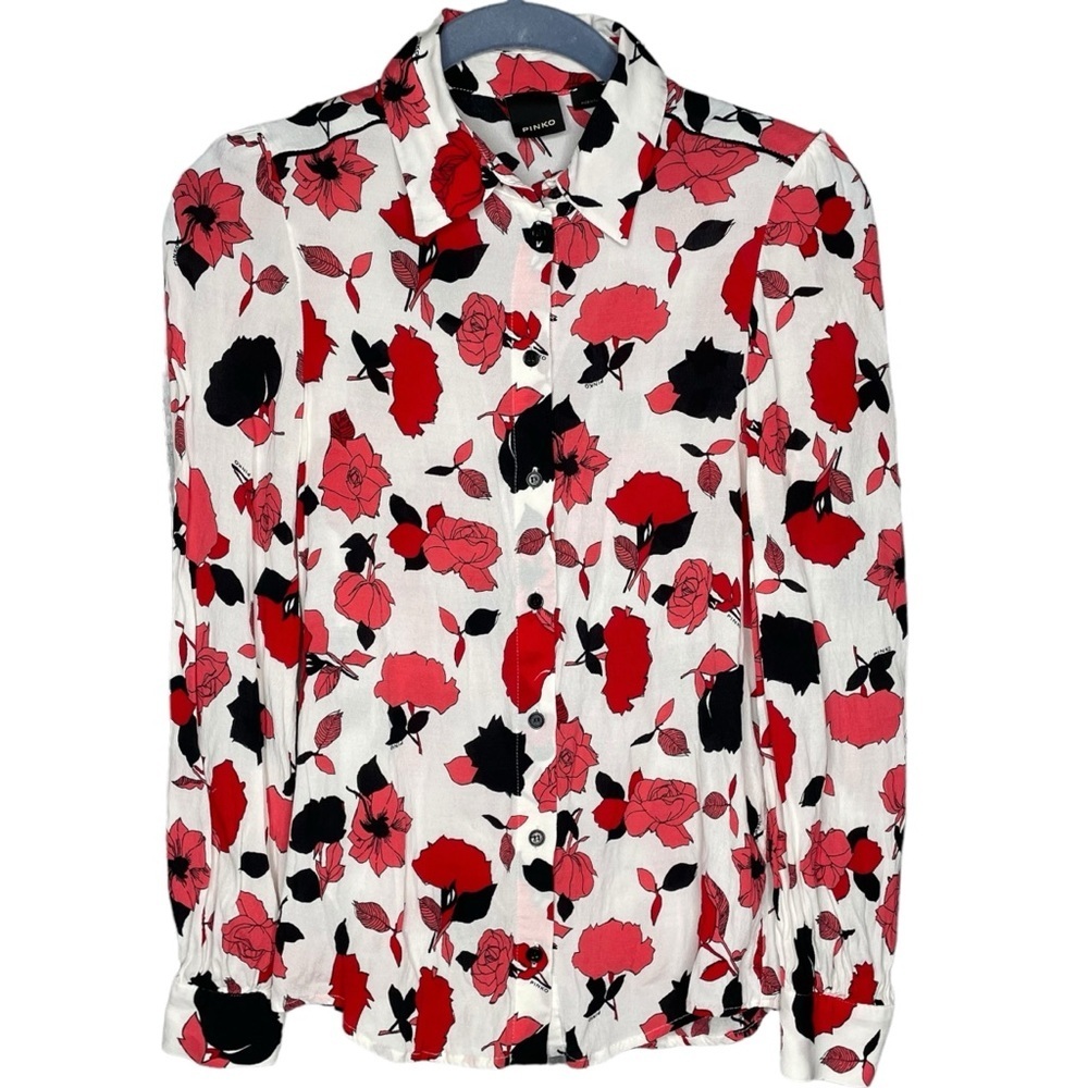 Pinko blouse floral button down shirt women’s size 2 red white black